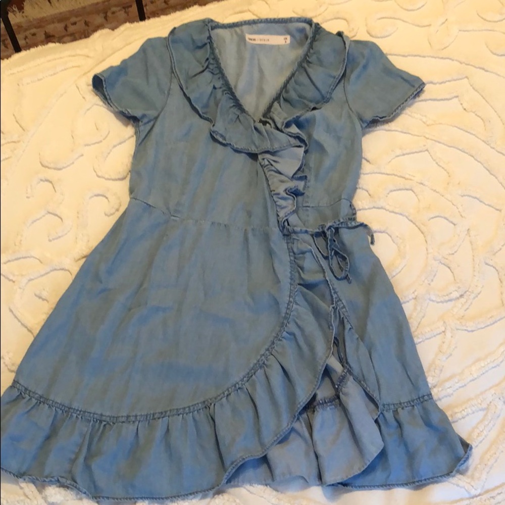 Ruffle Denim Wrap Dress